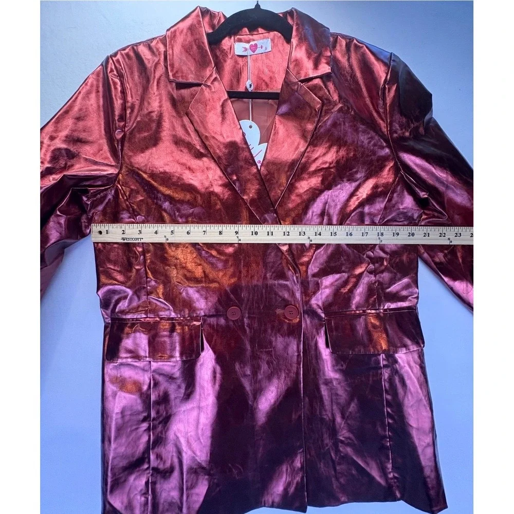 BuddyLove Women's M Avery Metallic Red Faux Leather Double Breasted Blazer NWT